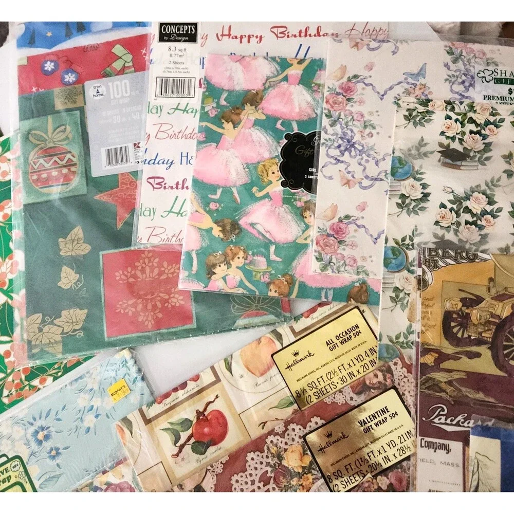 Lot of Vintage Wrapping Paper Various Occasions 40+ Patterns Packages & Sheets